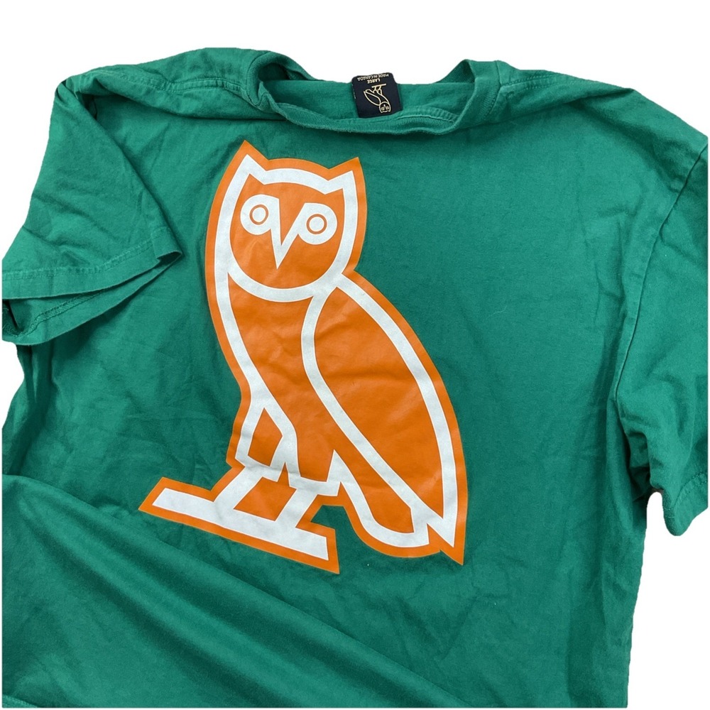 OVO T-Shirt Men Sz L Forever October's Very Own Drake Owl Green Owl Double Sided